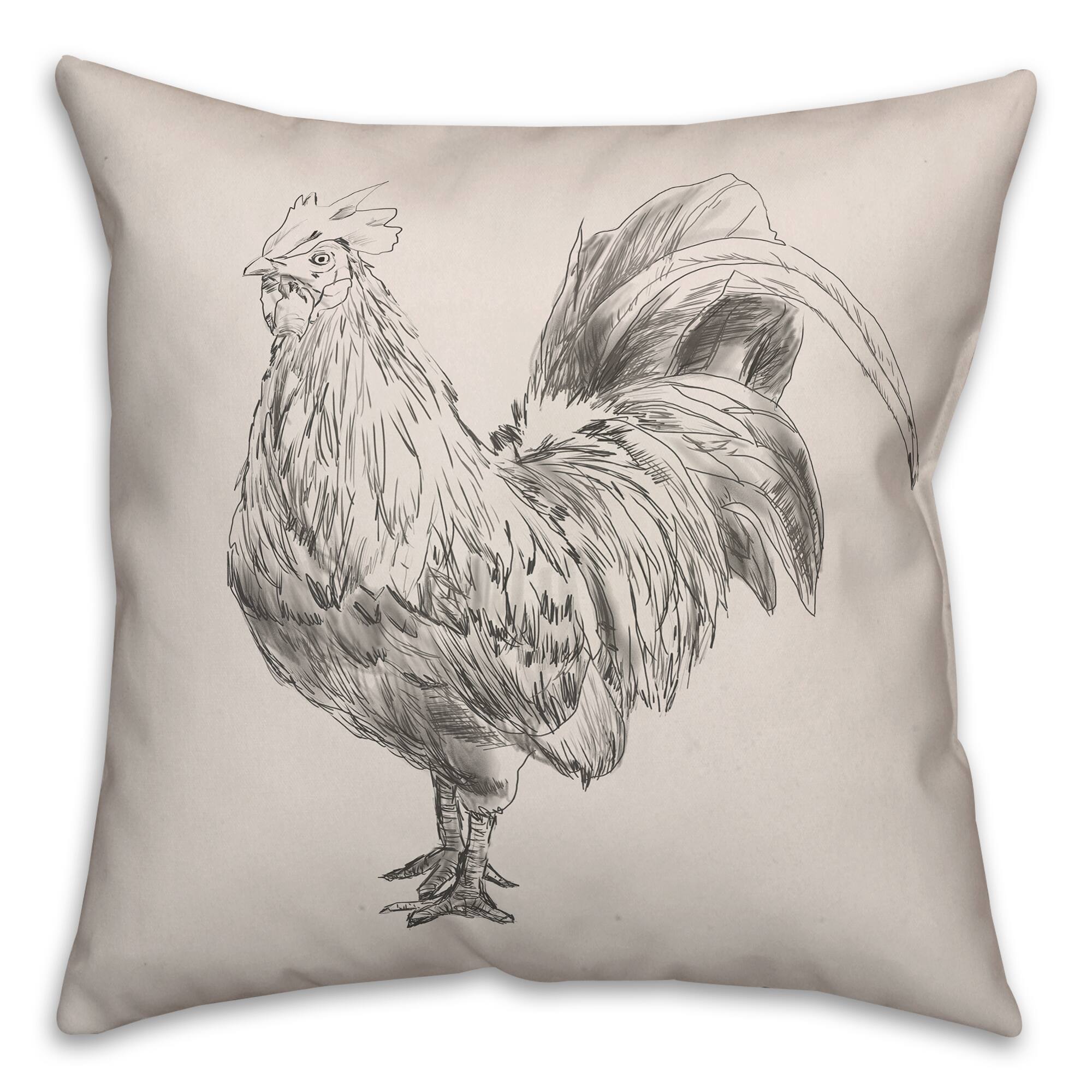 Sketched Black Chicken Throw Pillow